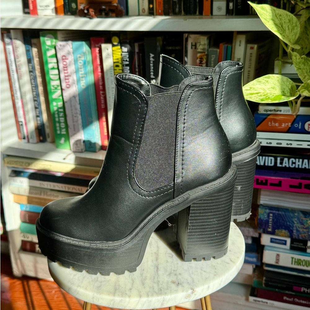 Marco Republic Black Platform Lug Sole Ankle Boots